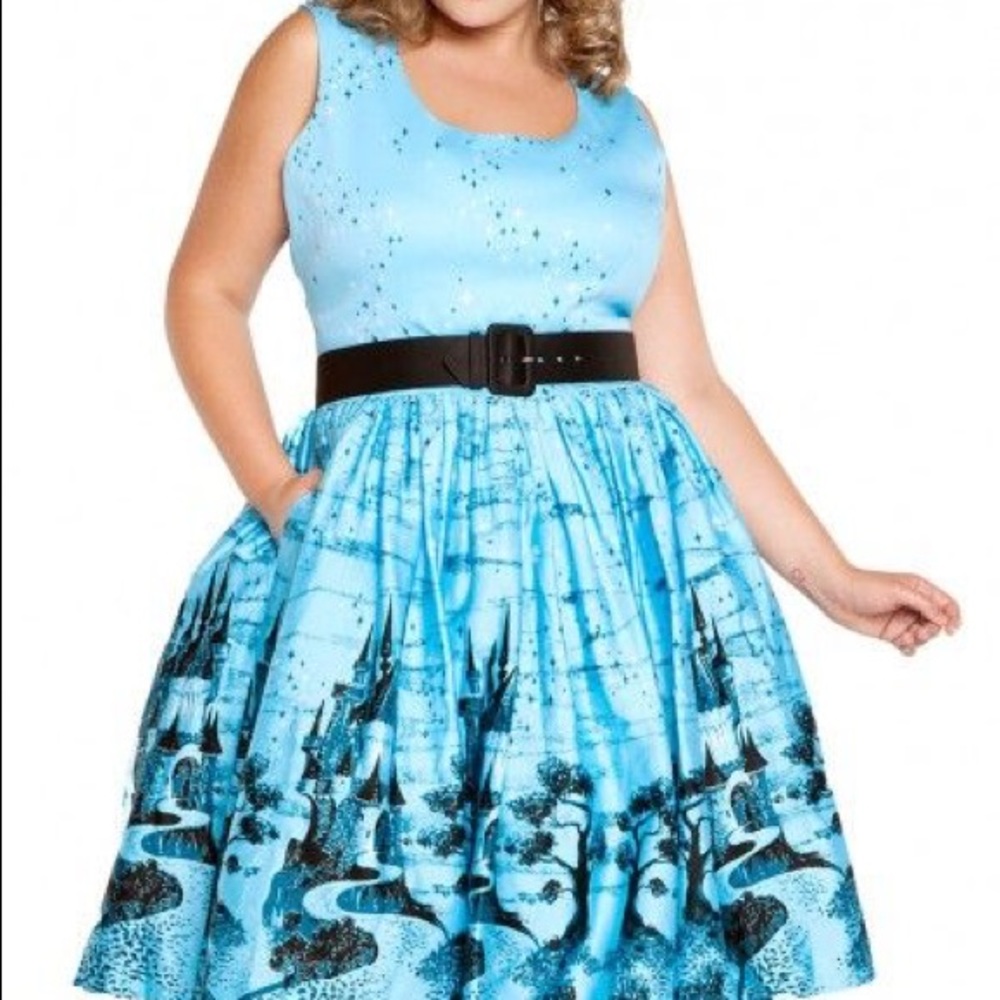 Pinup Couture Aurora Dress Blue Castle Print 4X